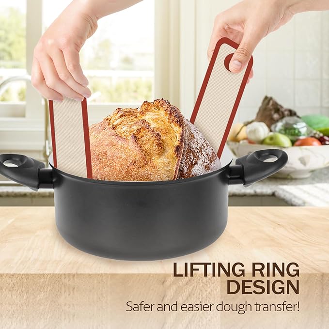 Silicone Bread Sling for Dutch Oven, 2 PCS Non-Stick & Easy Clean Reusable Silicone Baking Mat with Long Handles, Easy to Transfer Sourdough Bread