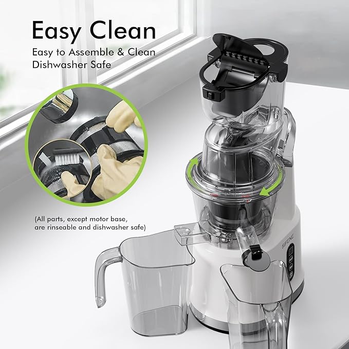 SIFENE Cold Press Juicer Machine, 70mm Wide Mouth Masticating Juicer for Whole Fruits & Vegetables, High Yield Slow Squeeze Extractor, Quiet Motor, Reverse Function, Easy to Clean, BPA Free, White