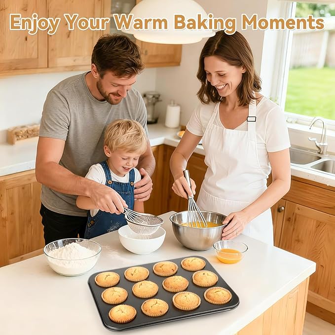 Artcochan 2 Pack Muffin Pan with 100 Cupcake Liners, 12 Cup Nonstick Cupcake Pan for Baking, Carbon Steel Baking Supplies Muffin Tin