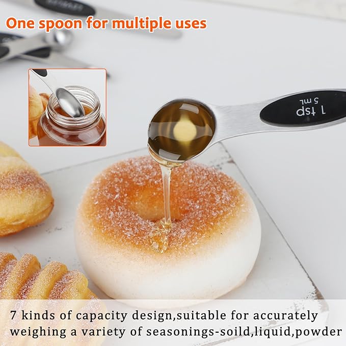 Magnetic Measuring Cups and Spoons Set of 16 Includes 7pcs Stainless Stee Stackable Nesting Magnetic Measuring Cup 9pcs Magnetic Measuring Spoon for Dry and Liquid Ingredients