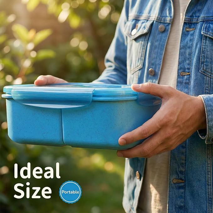 MISS BIG® Bento Box Adults–Portable Lunch Box with Compartments,Leak-Resistant Wheat Material Lunch Container for Meal Prep, Work, office,Picnic,Home - Microwave & Dishwasher Safe (1900ml Nile Blue)