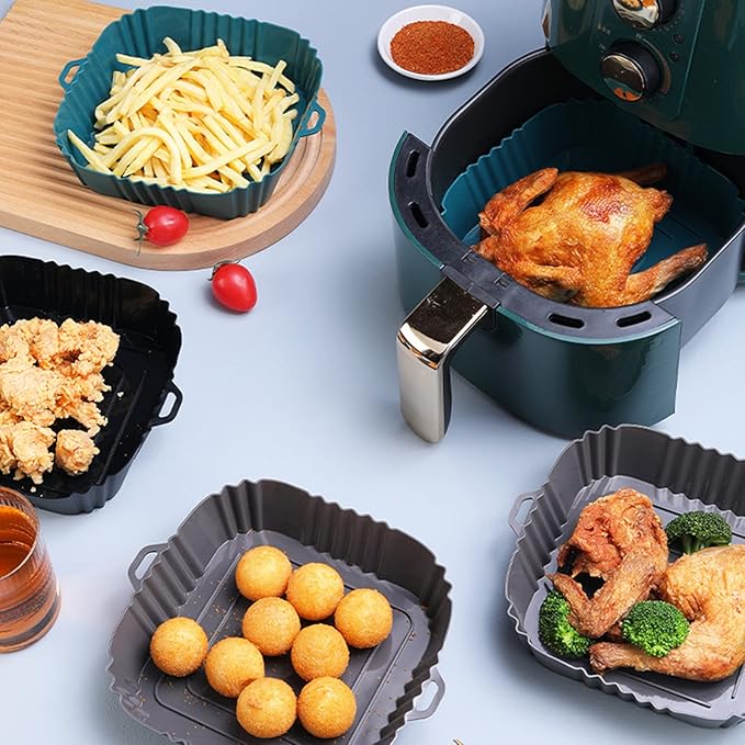 Silicone Baking Tray Reusable Air Fryer Liners Basket Nonstick Oven Baking Pan Multifunctional For Kitchen Gadgets 2Pcs Blue
