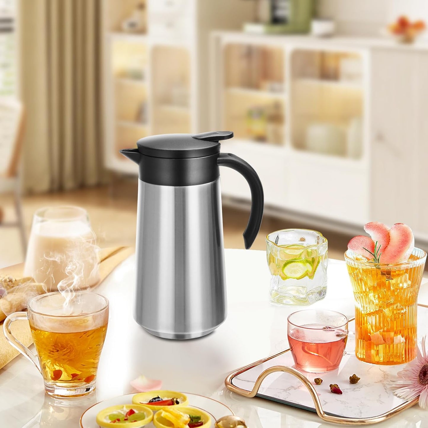 28oz Coffee Carafe Airpot Insulated Coffee Urn Stainless Steel Vacuum Thermal Pot Flask for Coffee, Hot Water, Tea, Hot Beverage - Keep 9 Hours Hot, 18 Hours Cold (2 Pack Silver)