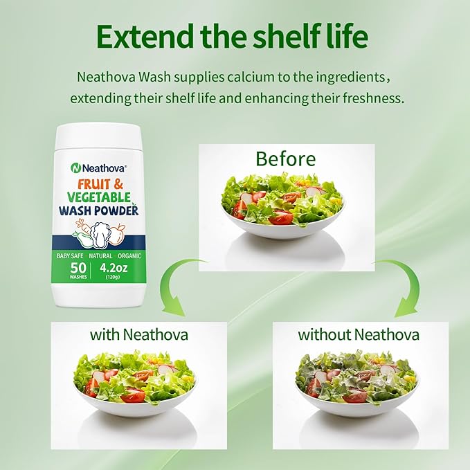 Fruit & Veggie Wash Powder, Natural Organic Produce Cleaner for Pesticides & Wax Removal, Baby Safe Eat Cleaner for Fruits & Vegetables, 50 Washes, 4.2oz (120g), Extra Matcha Powder & Tea Polyphenols