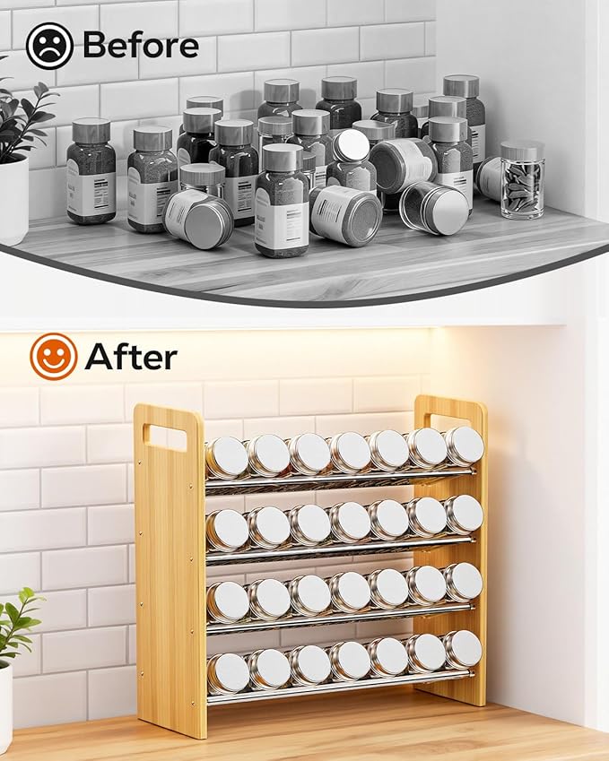 Nieifi Transparent & Wooden Spice Rack Rustproof, without Seasoning Jars,4-Tier ABS Plastic Spice Rack Organizer for Cabinet and Countertop,Thickened Corrosion-Resistant-Tiered Spice Rack