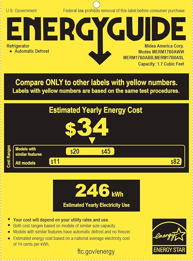 Midea MERM17B0ABB 1.7 Cu Ft Mini Fridge, Compact Refrigerator with Adjustable Thermostat, Reversible Door, Low Noise, Energy Efficient, Ideal for Dorm, Office, Bedroom, Black