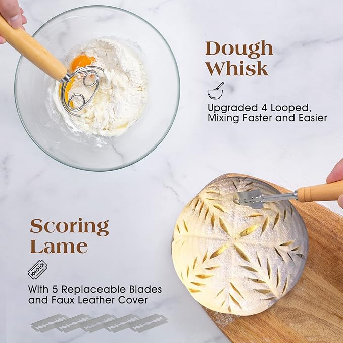 Angadona Sourdough Starter Kit, Sourdough Bread Baking Supplies, 40oz Sourdough Starter Jar, 9" Round & 10" Oval Silicone Bread Proofing Baskets Set, Bread baking tools,Silicone bread Sling