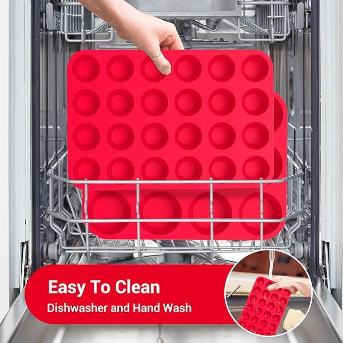 Redfly 2 Pack Silicone MIini Muffin Pan & Cupcake Pans for Baking - 24 Cup Mini Size BPA Free Egg Bites Molds