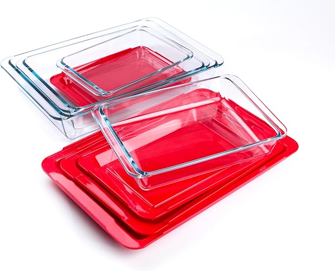 Set of 8 pcs Tempered Nesting Glass Baking Pan Set, Glass Baking Dish with BPA Free Lids. Oven, Microwave, Refrigerator and Dishwasher Safe - 1L, 1.7L, 2.8L, 4.2L