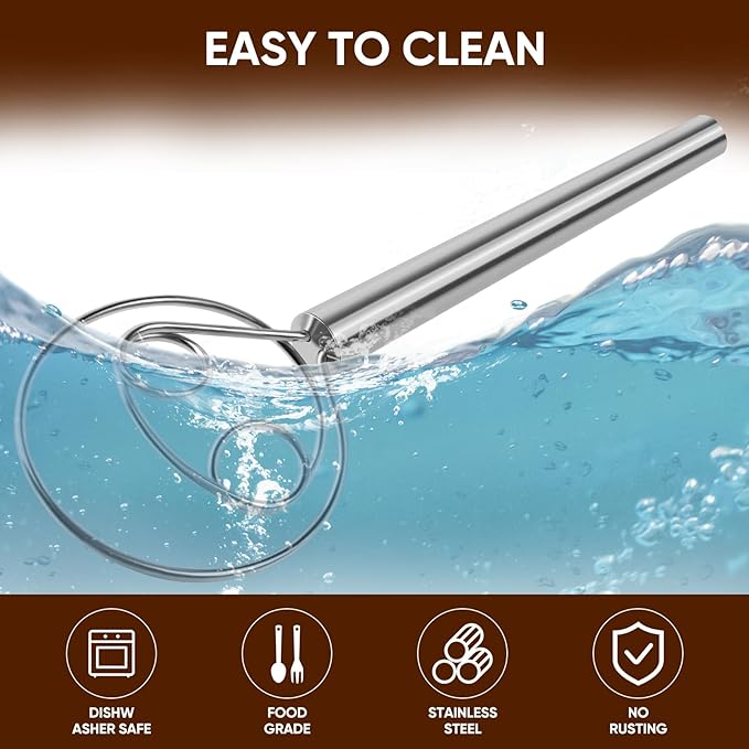 Maxjoy Danish Dough Whisk Stainless Steel Hook Dutch Style Bread Mixer for Sourdough Making Tool