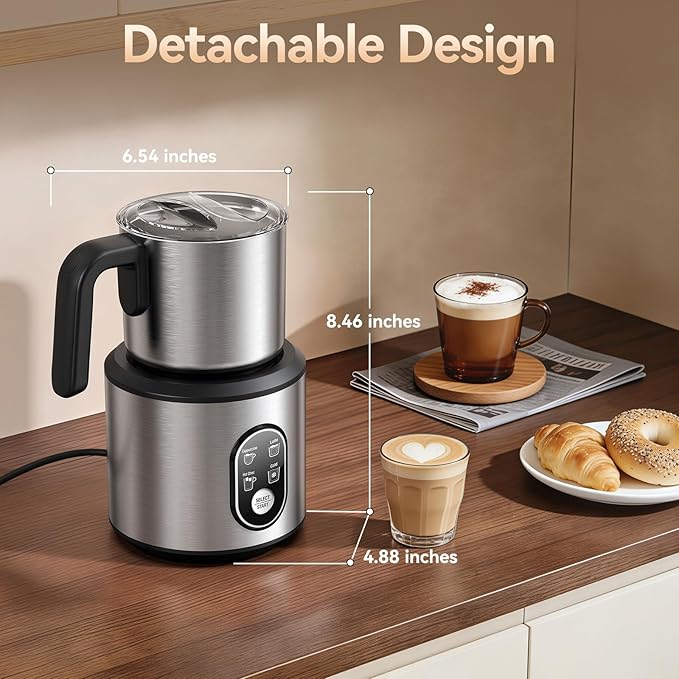 Milk Frother and Steamer with Heating Function - 4-in-1 Automatic Hot & Cold Milk Frother and Warmer, 24Oz/700ML Detachable Stainless Steel Jug with Transparent Lid