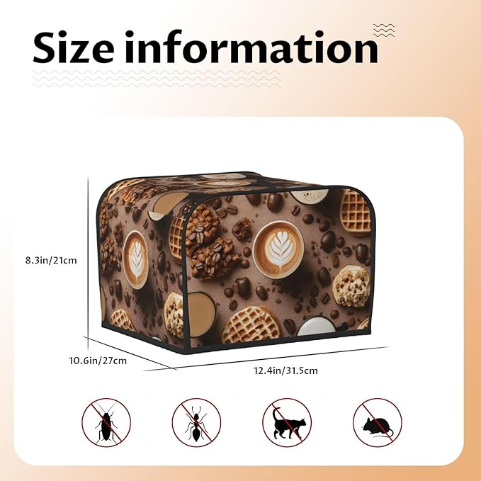 Brown Coffee Pattern Covers for Toasters 4 Slice,Cute Funny Bread Machine Cover with Handle,Washable Stain Resistant Kitchen Small Appliance Cover Dining Decor