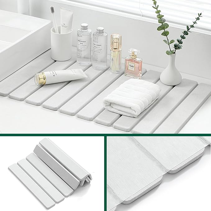 Stone Drying Mat for Kitchen Counter, White 24"×16" Collapsible Fast Drying Dish Mats, Diatomaceous Earth Water Absorbing Mat for Dishes Bottles Cups