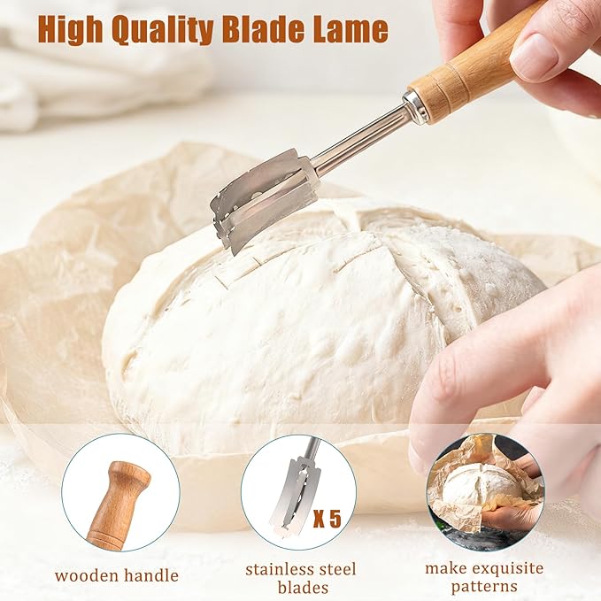 Panny Sourdough Starter Kit, Banneton Bread Proofing Basket with Glass Sour Dough Starter Jar, Sourdough Bread Baking Supplies, Making Tools, 9" Round & 10" Oval Baskets, Complete Gift for Men Women