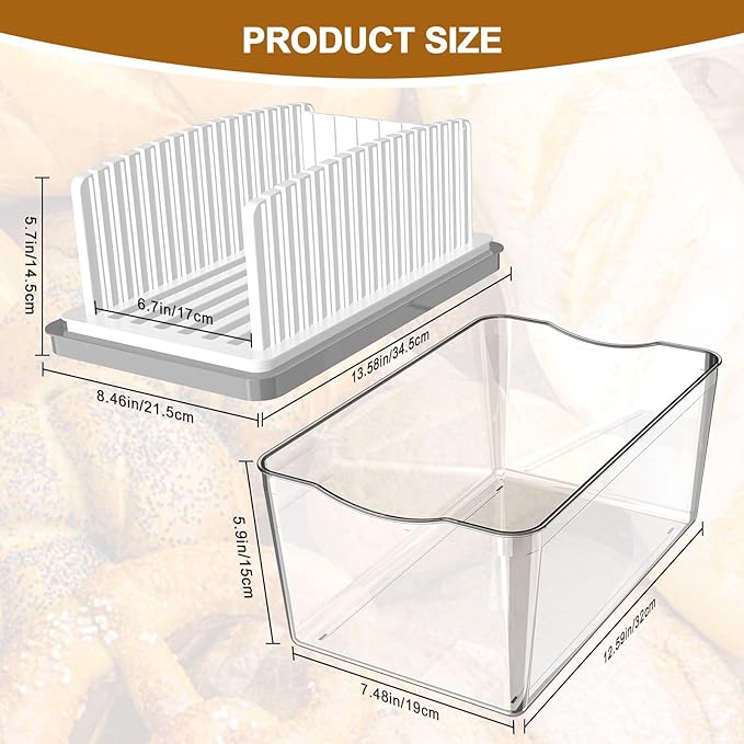 Kiss Core Upgrade Bread Slicer for Homemade Bread with Bread Box, Bread Slicing Guide Adjustable Width, Foldable and Compact Cutting Guide with Crumb Tray, Suitability for Homemade Bread, Bagels,Cakes
