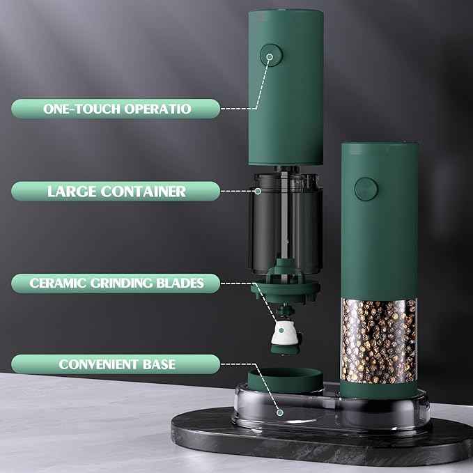 Electric Salt and Pepper Grinder Set Automatic Battery Pepper Mill Shakers Christmas Gifts for Men Adjustable Coarseness Salt and Pepper Shakers Kitchen Gadgets