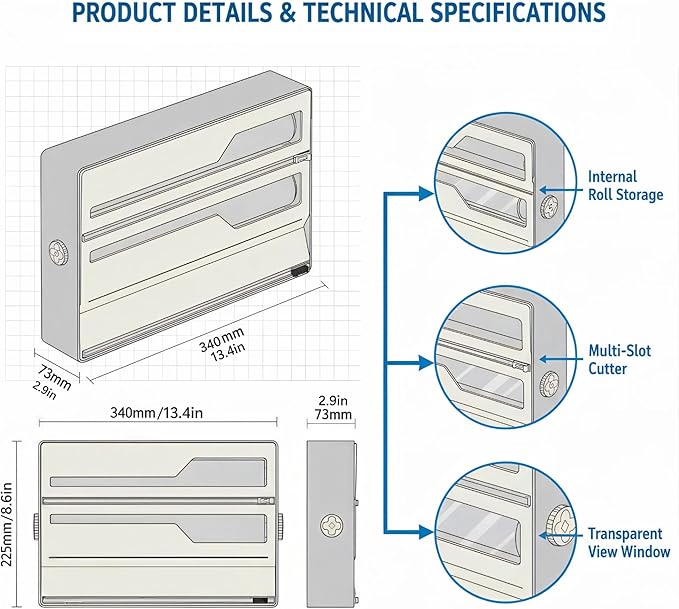 Li & Zhao Plastic Wrap Dispenser with Cutter - 3 in 1 Wrap Organizer with Cutter Foil and Plastic Wrap Organizer Baggie Organizer for Drawer Aluminum Foil Organizer Kitchen Wrap Organizer for 12" Roll