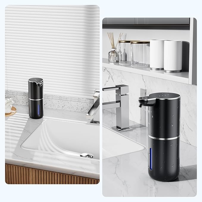 Fantictas Automatic Soap Dispenser Touchless Automatic Foam Soap Dispenser 380ML 4 Adjustable Levels 1200mAh Soap Dispensing Wall Mount for Kitchen and Bathroom,Black