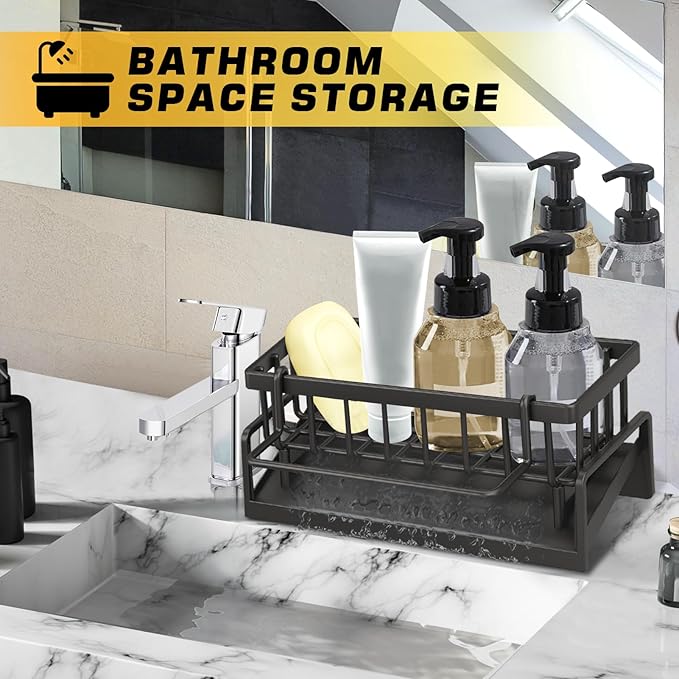 Kitchen Sink Drain Rack &Stainless Metal Sponge Rack, Metal Sponge Drain Holder Multifunctional Storage Rack for Home, Storage Organizer Household Essentials, Kitchen Gadgets