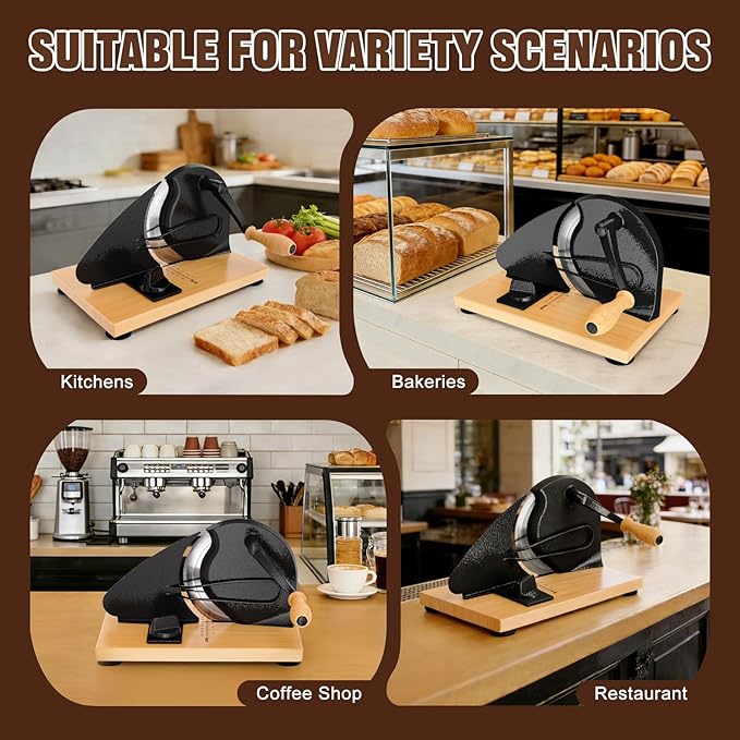 Upgrade Manual Bread Slicer for Homemade Sourdough Bread, Adjustable Thickness with Stainless Steel Serrated Blade, Even Slicing Guide, Non-Slip Suction Cups – Ideal for Home Kitchens and Bakeries