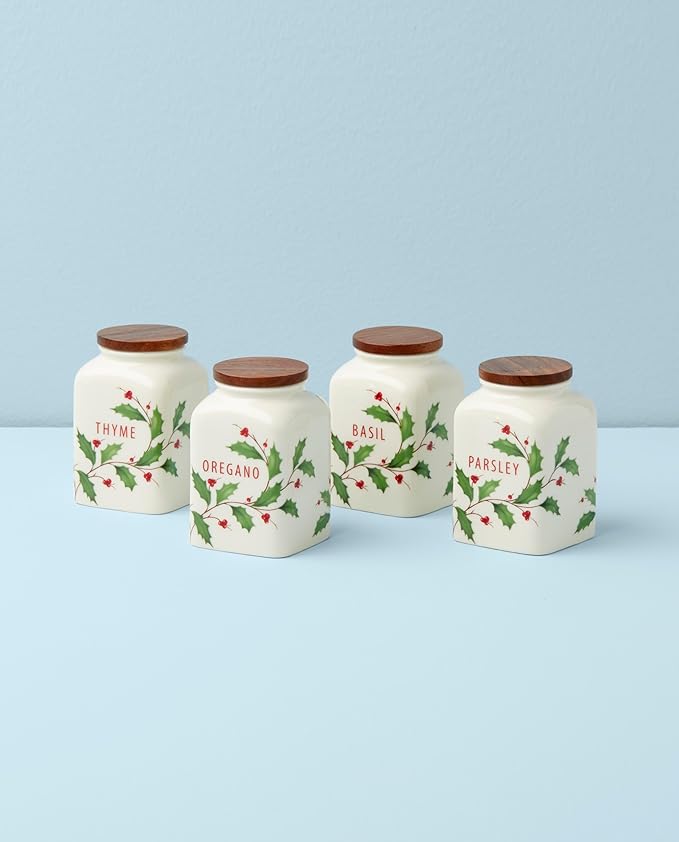 Lenox 895049 Holiday Cooking Spice Jars, Set of 4, Christmas Theme