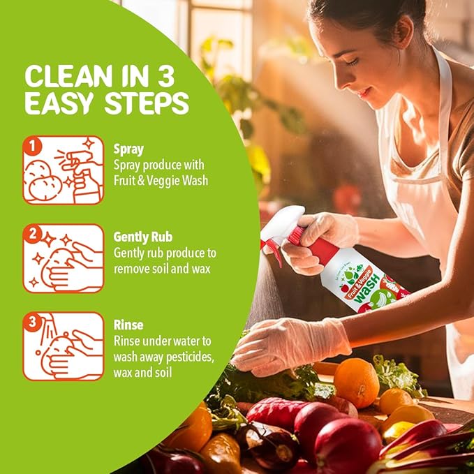 Dr. Robaina Fruit & Veggie Wash – Produce Cleaner Spray 32 fl oz | Removes Waxes & Harmful Residue | No Aftertaste | Baby-Safe Plant-Based Formula | Made in USA