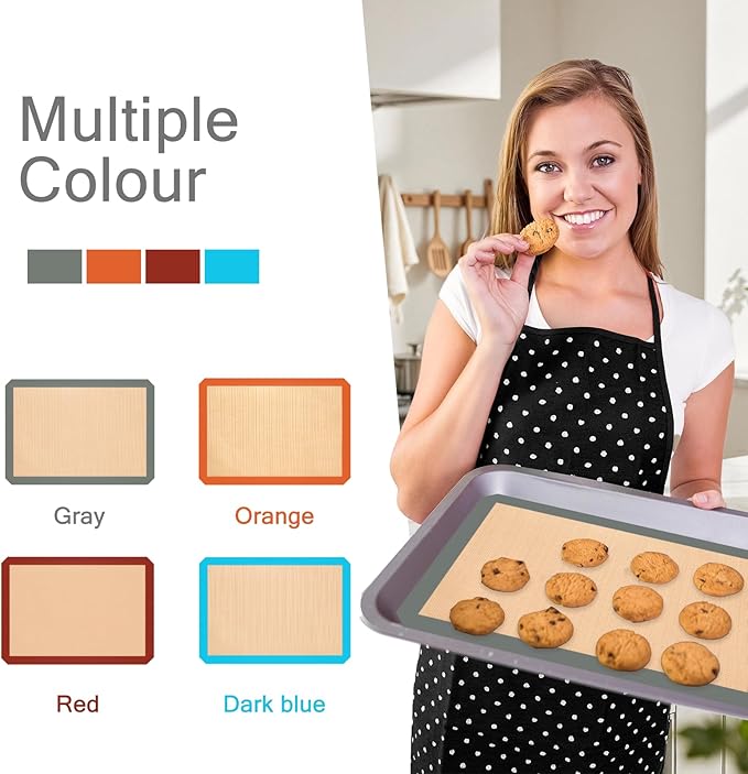 Silicone Baking Mat, Reusable Silicone Mats for Baking Set of 3, Non-Stick Baking Supplies for Pastries, Cookies, Macaroons, Bread