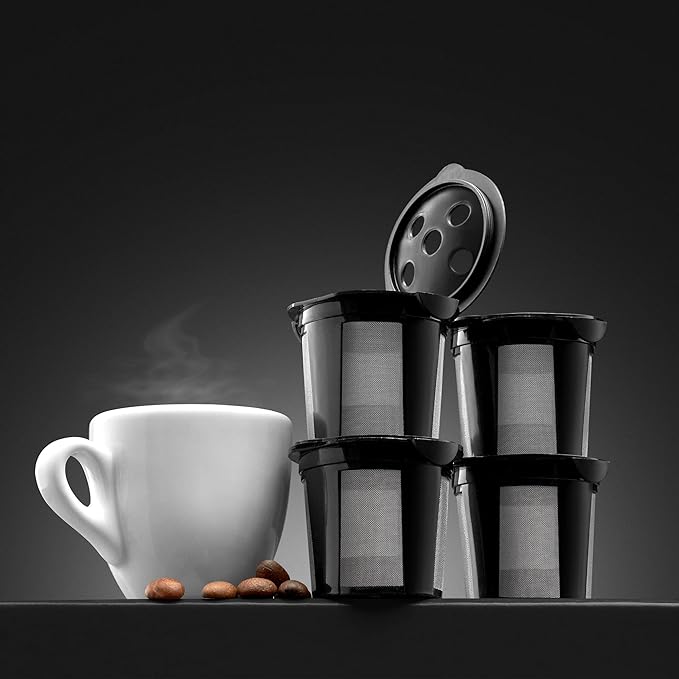 4 Reusable K Cups for Keurig K Supreme, K Supreme Plus, K Slim with Multistream Technology, K-Duo Hot & Iced Single Serve (Gen 2) - 4 Black Refillable Kcups Coffee Filters for Keurig Coffee Makers
