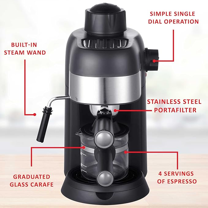 Brentwood GA-134BK GA-134BK 800-Watt Espresso and Cappuccino Maker, Black