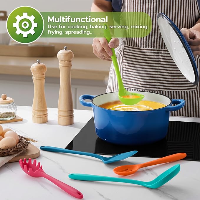 Onader Silicone Kitchen Utensils, Non Toxic Cooking Utensils Set for Nonstick Cookware, Kitchen Gadgets Tools Set of 10 - Colorful