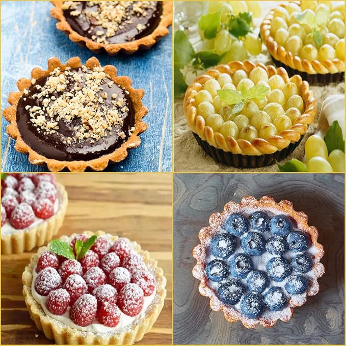 Mini Tart Pan Set of 6, Non-Stick 4 Inch Quiche Pan, Removable Bottom Tart Pan for Pies, Quiche Bakeware, Cheese Cakes, Desserts and more