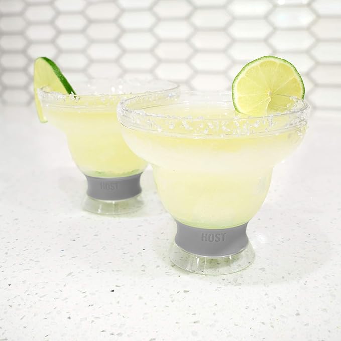 HOST FREEZE Margarita Cocktail Glasses, Frozen Cup Double Wall Insulated Daiquiri Plastic Tumblers Set Fun Tequila Drinking Cups Grey Set of 2
