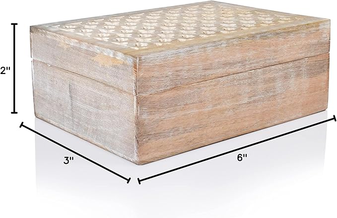 Mela Artisans Extra Large Wooden Keepsake Box | Whitewash Memory & Handcrafted Decorative Storage Chest for Jewelry, Photos & Trinkets | Vintage Style storage Box | Trellis Design | 10.5 x 7.5 x 4
