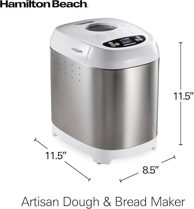 Hamilton Beach Digital Electric Bread Maker Machine Artisan and Gluten-Free, 2 lbs Capacity, 14 Settings, White and Stainless Steel (29987)