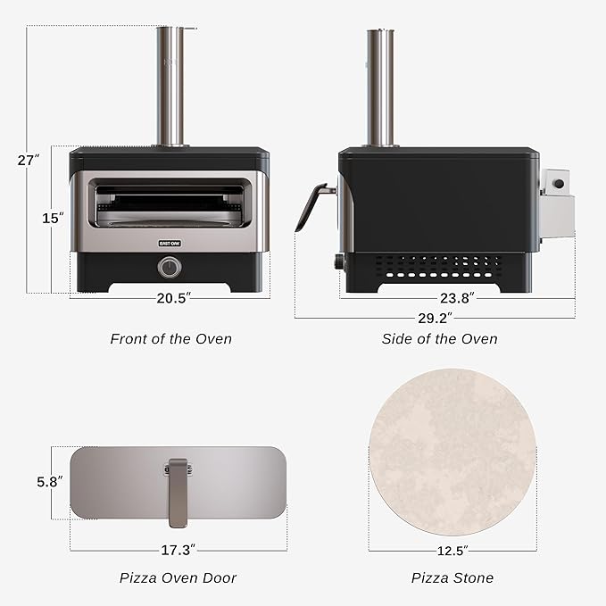 EAST OAK 12" Outdoor Pizza Oven with 360° Rotating Stone, Wood Fired Countertop Pizza Maker, Safe Pellet Filling, Outside Kitchen, Cooking, BBQ