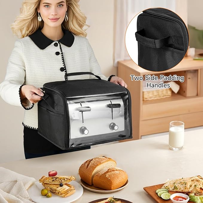 Toaster Cover 4 Slice with Aluminum Foil Lining and Base Compatible with Cuisinart/BELLA/Black and Decker,Cover Only,Black