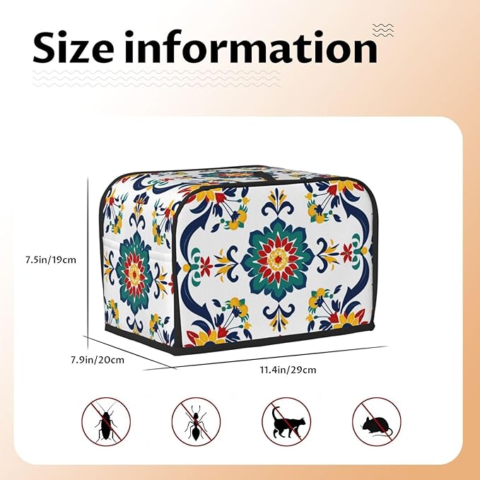Traditional Mexican Trible Toaster Cover 2 Slice, Cute Rural Bread Machine Cover, Washable Dust-Proof Cover for Kitchen Small Appliance Cover,with Top Handle