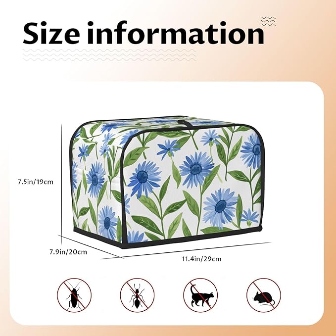 Cornflower White Flowers Toaster Cover 2 Slice, Cute Rural Bread Machine Cover, Washable Dust-Proof Cover for Kitchen Small Appliance Cover,with Top Handle
