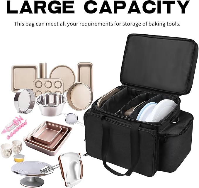Baking Supplies Storage Bag for Bakers/Pastry Chefs, Cake Decorating Tool Caddy,Suitable for Cake Decorating,Baking Pan,Baking Mat,Muffin Liners,Black