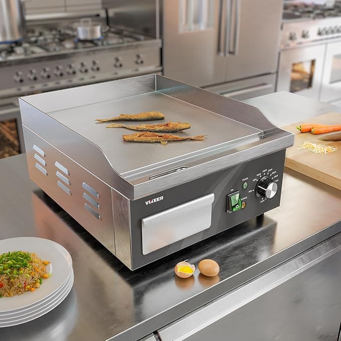 Electric Griddle, 14 Inch Flat Top Grill Commercial Electric Griddles Stainless Steel Adjustable Temperature Control 90℉-575℉ for Home or Restaurant Use