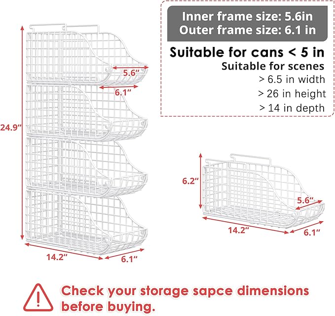 Can Storage Organizer Pantry, Stackable Kitchen Canned Food Holder With Handles, Can Organizer For Pantry Countertop Cabinet, Beverage Drink Pop Soda Can Dispenser Patent Pending (White, 4 Pack)