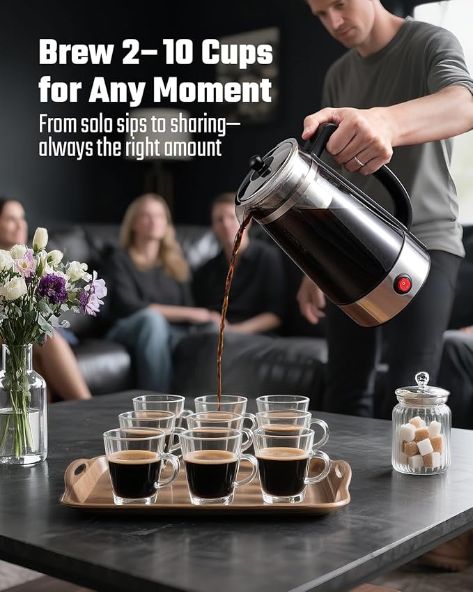 KIDISLE Percolator Coffee Pot Electric Coffee Maker, 10-Cup Coffee Percolator with Auto Keep Warm, Stainless Steel Basket, Borosilicate Glass, Cool-Touch Handle