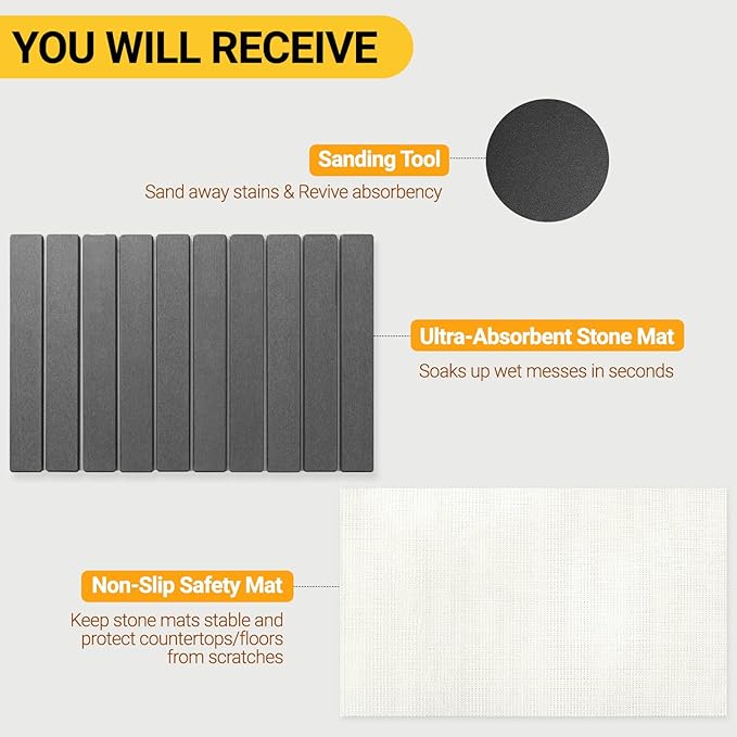 Large Stone Dish Drying Mat for Kitchen Counter - 23"x 15" Super Absorbent Diatomaceous Earth Fast Drying Mat - Collapsible, Easy-to-Clean, Minimalist Design