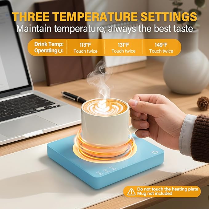 Coffee Mug Warmer, Smart Mug Warmer, 15W Wireless Phone Charging, 3 Heat Settings Temperature Controlled, 8H Auto Off, Candle Warmer, Safe for Heating Coffee, Beverage, Milk, Tea