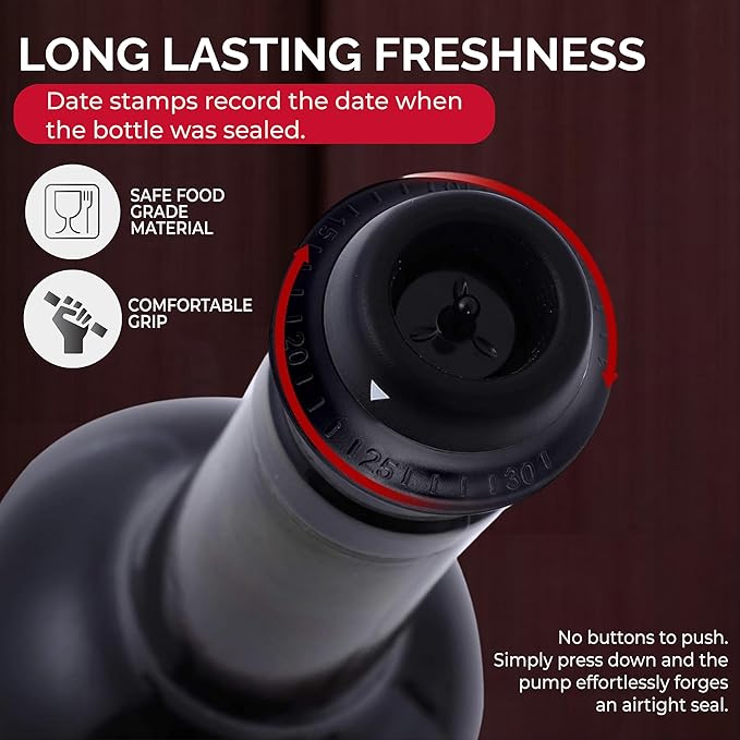 Levare – Electric Wine Set, Rechargeable Wine Saver Vacuum Pump with Stoppers and Automatic Bottle Opener with Foil Cutter, USB Charging Base, Ideal Gift for Holidays, Kitchen, Home, Wine Enthusiasts.