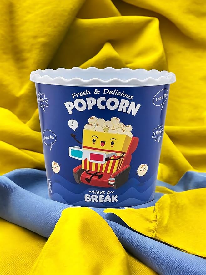 ONONEXPRESS Modern Style Reusable Plastic Popcorn Box/Popcorn Containers/Popcorn Bowls Set for Movie Theater Night - (BPA Free - 6 Pack-75 oz) (6, BLUE)