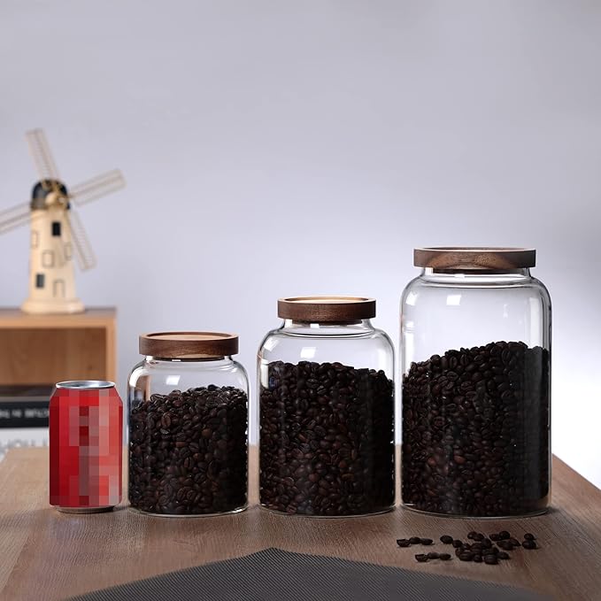 MOLFUJ 2000ML 66FL Oz Glass Storage Container with Wood Lid Large Decorative Organizer Bottle Canister Pantry Jar with Air Tight Wooden Lid for Food Coffee Candy Cereal Rice Flour Pop Spaghetti