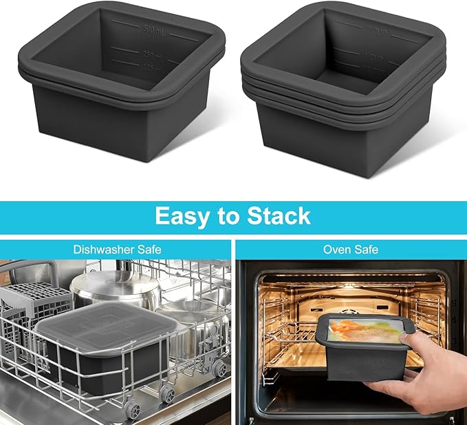 Silicone Freezer Tray with Lid 2 Pack Silicone Freezer Molds Ice Cube Tray Makes 2 Perfect 2 Cup Portions Soup Cubes Meal Prep Containers- Oven & Dishwasher Safe