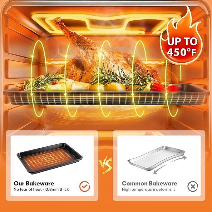 Half Sheet Pan with Cooling Rack 17.3” x 13.1”, Cookie Sheets for Baking 0.8mm Thick Non Stick Baking Sheets for Oven Heavy Duty Baking Trays with Diamond Texture