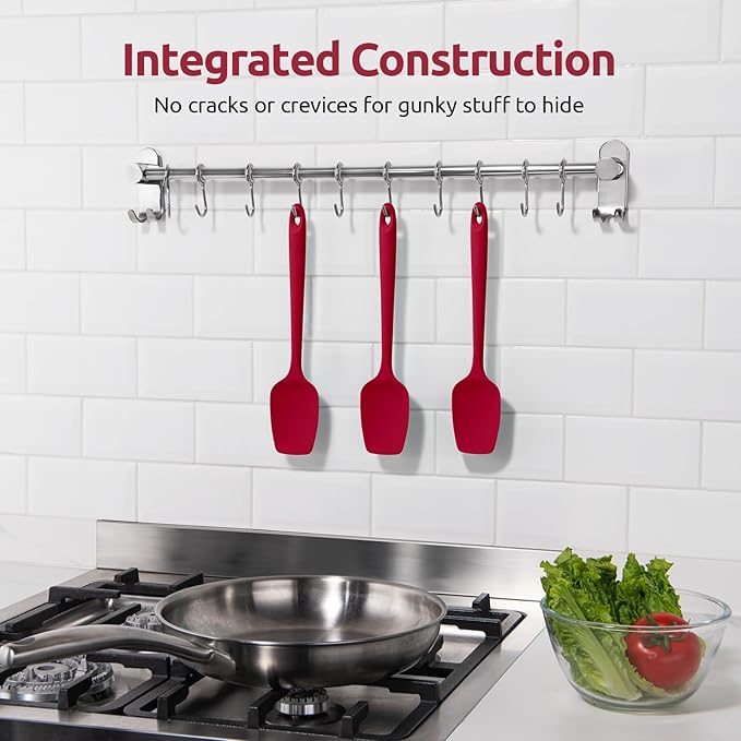 U-Taste Silicone Spoon Spatula Set, 600ºF High Heat Resistant Food Grade Flexible Rubber Scraper, Integrated Cooking Mixing Baking Kitchen Utensils Set of 3 for Nonstick Cookware (Red)